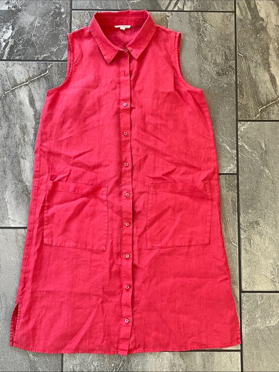Eileen Fisher Dresses & Skirts - ❤️ Eileen Fisher Organic Linen Dress Button Down Sleeveless Size XXS Coral